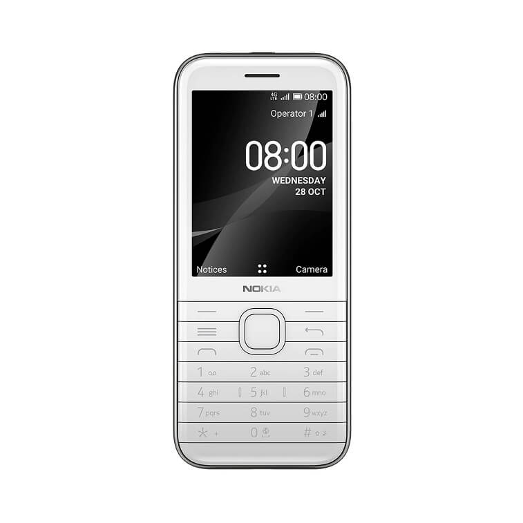 Nokia 8000 4G Feature Phone With Dual Sim, Whatsapp, Facebook, Youtube, 4G And WiFi Hotspot-White