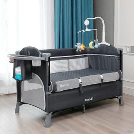 5 in 1 Baby Bassinet Beside Sleeper, Adjustable Portable Baby Bed Deluxe Nursery Center, Changing Table-Ajmanshop