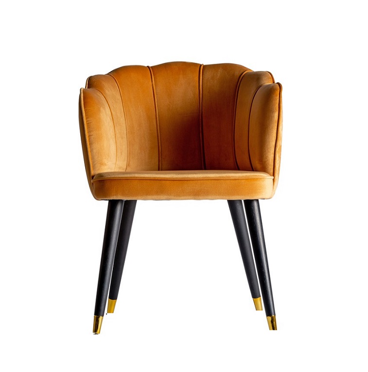 Luxury Velvet Dining Chair with Armrests Pistachio Clamshell Design Light- Gold- Ajman Shop