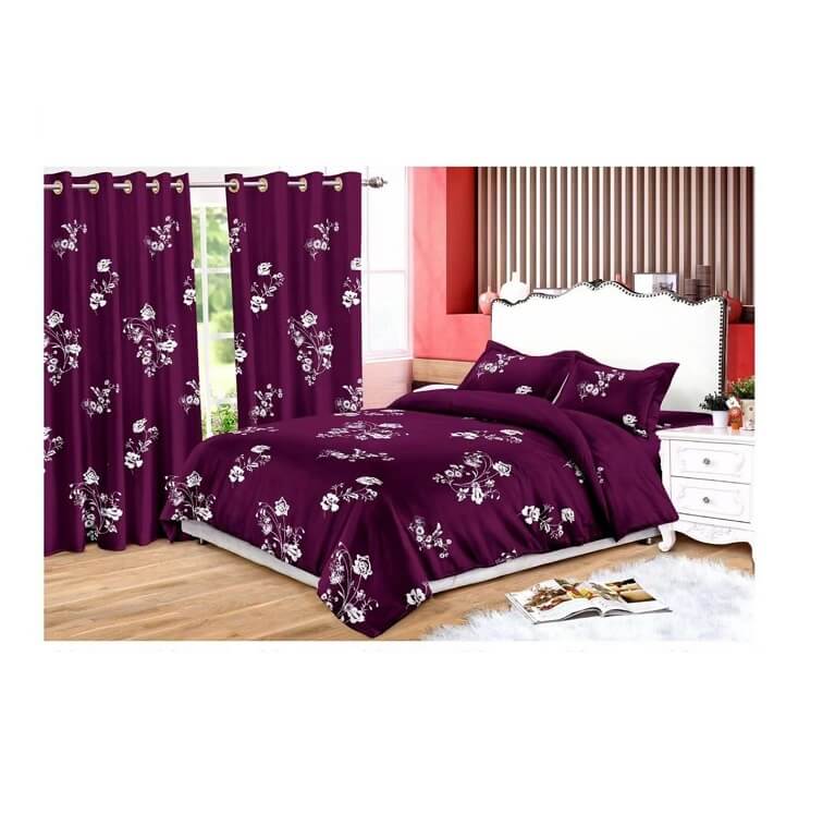 Printed Design Super King Size Cotton Bedsheet, Four Pillow Cover, Flat Sheet & Duvet Cover 8pcs Set-Ajman Shop