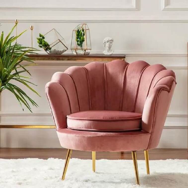 Tulip Velvet Sofa, Single Seater Queen Lounge Chair- Camel- Ajman Shop