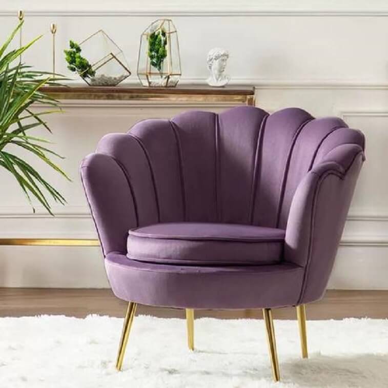 Tulip Velvet Sofa, Single Seater Queen Lounge Chair- Purple-Ajman Shop