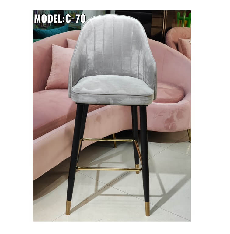 Velvet Modern Bar Stools Height Chairs For Home Bar/Dining Room/Kitchen-Light Grey- Ajman Shop