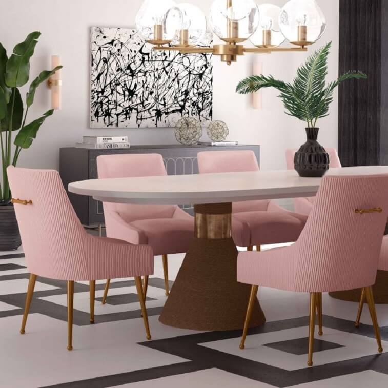 Velvet Side Chair With Gold Legs & Handle-Pink Set-Ajman Shop