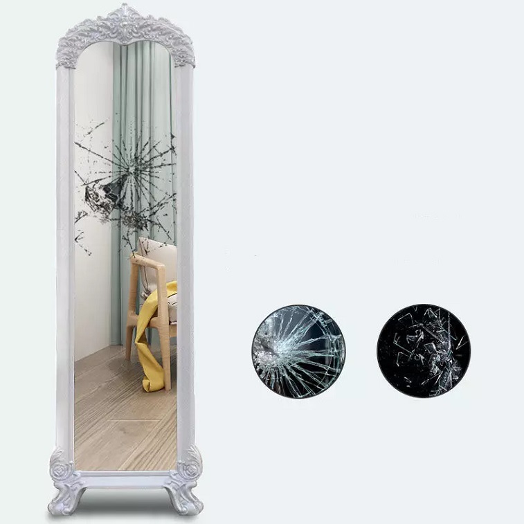 White Vintage 3D Decorative Floor Stand Full Length Dressing Mirror- White-Ajman Shop