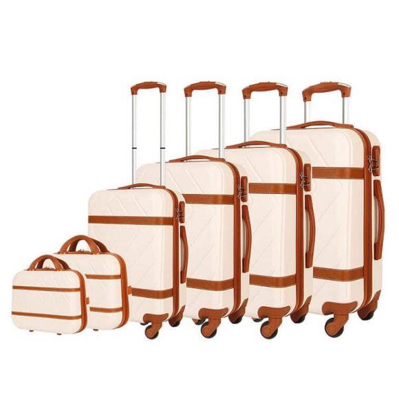High Quality Vintage 5 Pieces Expandable Hard Spinner Luggage Set- Cream-AjmanShop