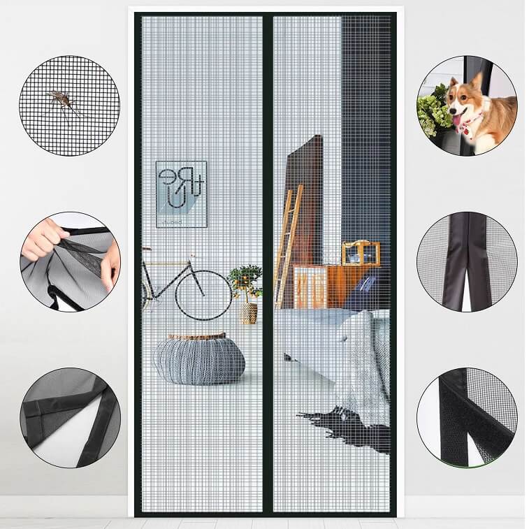 Outry Magnetic Screen Door Durable Heavy Duty Mesh Curtain With Fly Mosquito Screens Also Wide Full Frame Hook Loop- AjmanShop