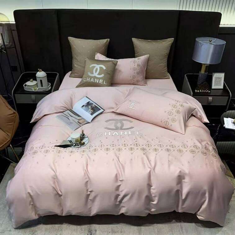 Brown/Pink Chanel Cotton Bed Cover Set-AjmanShop