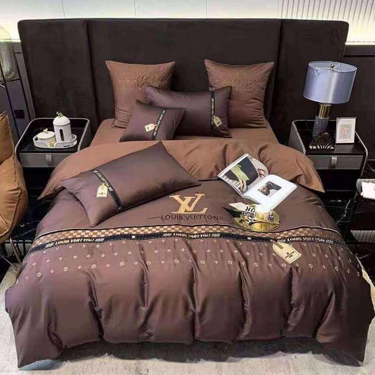 Louis vuitton Coffee Brown Cotton Bed Cover Set-AjmanShop