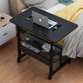 Mobile Laptop Desk Sit-Stand Table With Castors Height Adjustable For Sitting And Standing Laptop- Black-Ajmanshop