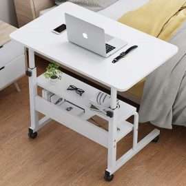 Mobile Laptop Desk Sit-Stand Table With Castors Height Adjustable For Sitting And Standing Laptop- White-Ajmanshop