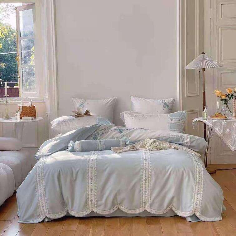 Sky Blue Cotton Bed Cover Set Grand Quality-AjmanShop