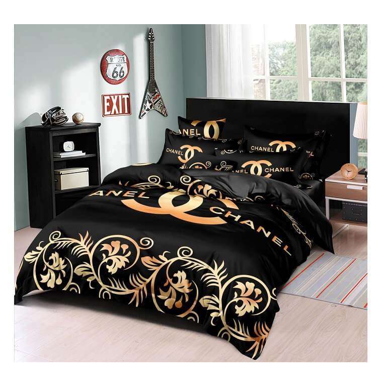 Chanel Bed Sheet Cover Set Black,Gold in AjmanShop