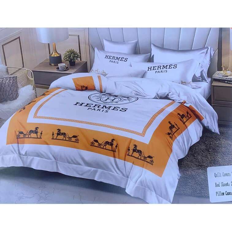 Hermes Bed Sheet Cover Set White,Orange in AjmanShop