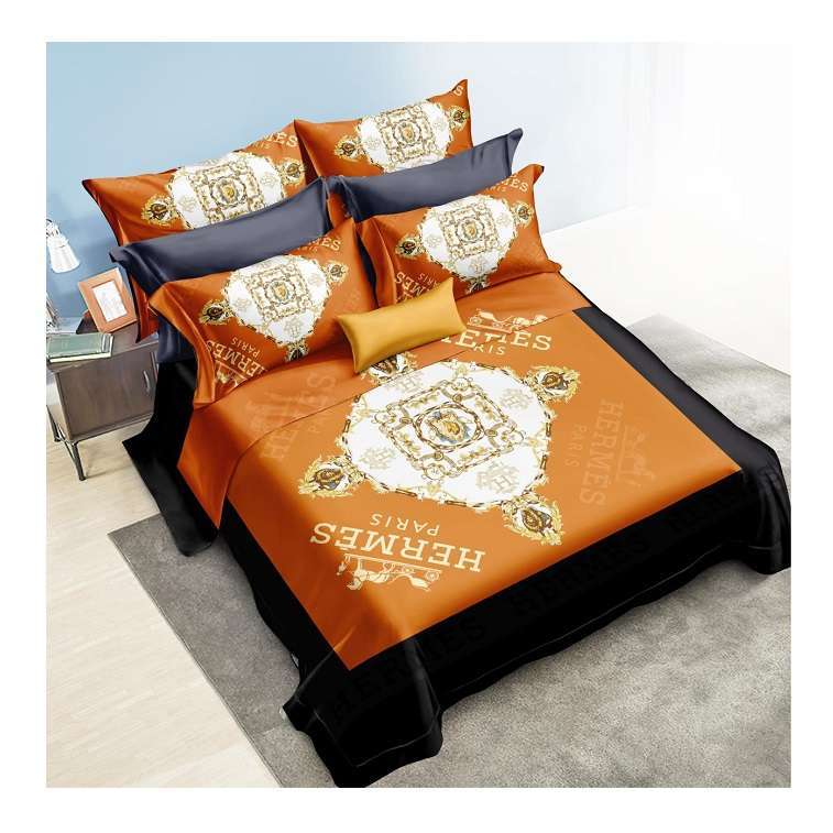 Hermes Paris Bed Sheet Cover Set Orange,Black in AjmanShop