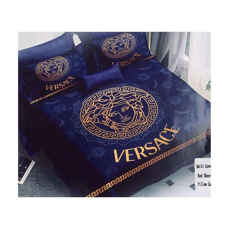 Navy Blue Versace Bed Sheet Cover Set in AjmanShop