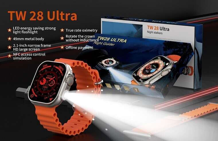 New 2023 TW28 Ultra Night Stalkers With Strong Flashlight SmartWatch-Ajmanshop