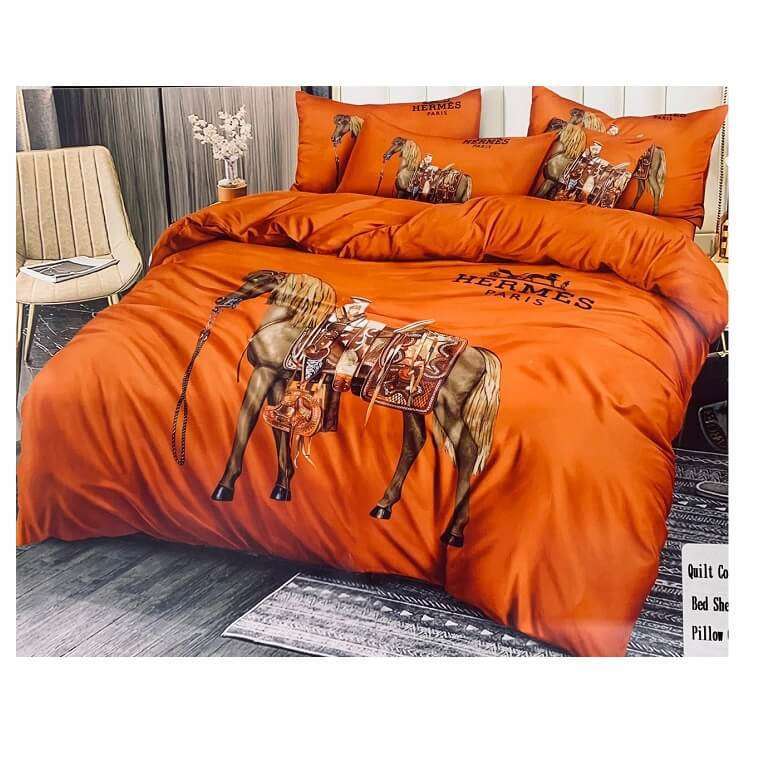 Orange Hermes Bed Sheet Cover Set in AjmanShop