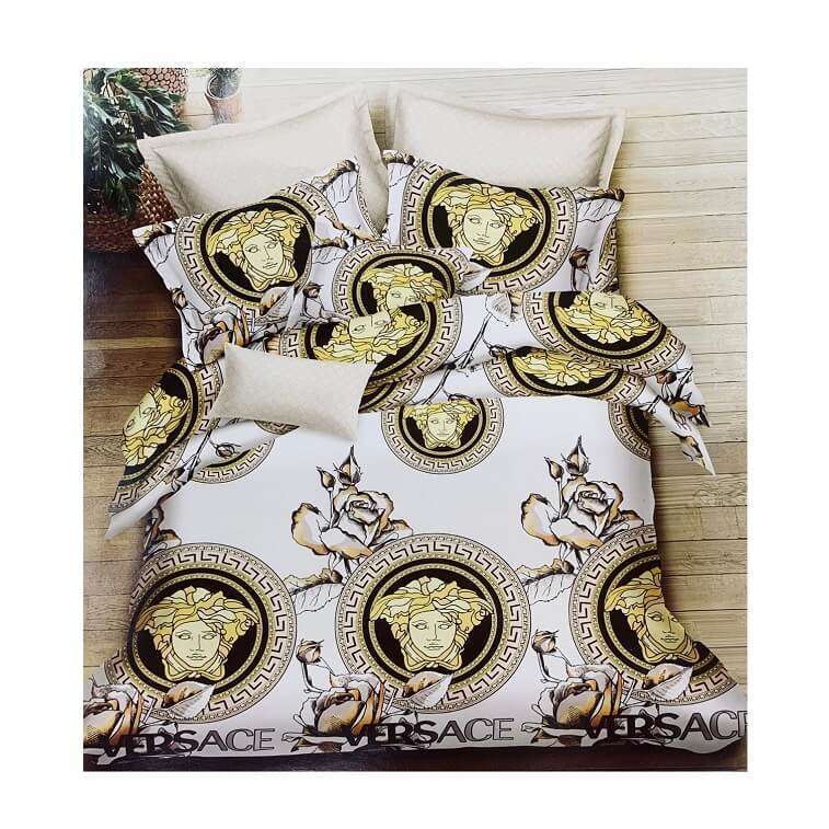 White Versace Logo Bed Sheet Cover Set in AjmanShop
