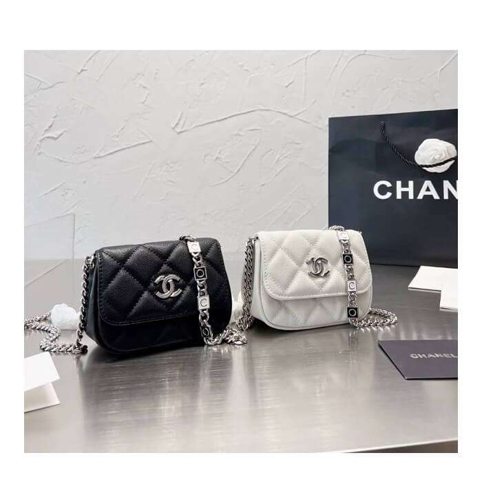 Chanel Mini Clutch with Chain in White Caviar in AjmanShop