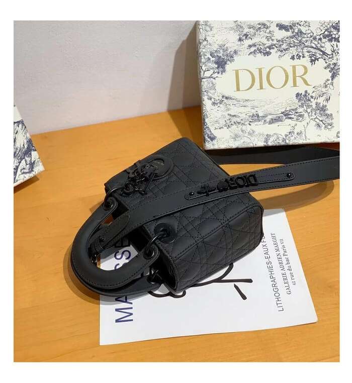 Dior Matte Sling Patent leather Medium Lady Dior Bag Black in AjmanShop
