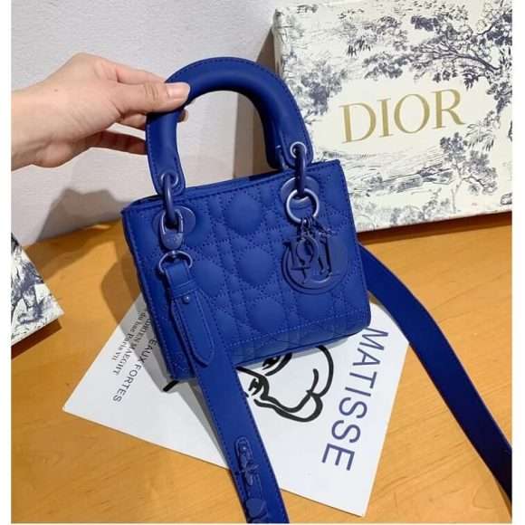 Dior Matte Sling Patent leather Medium Lady Dior Bag Blue in AjmanShop