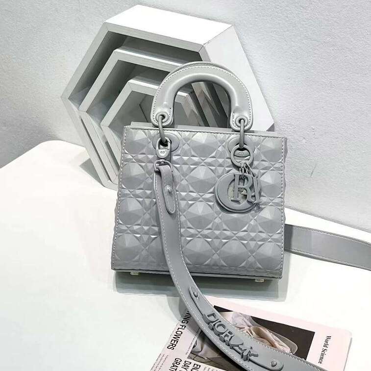Dior Sling Patent leather Small Lady Dior Bag Light Grey in AjmanShop