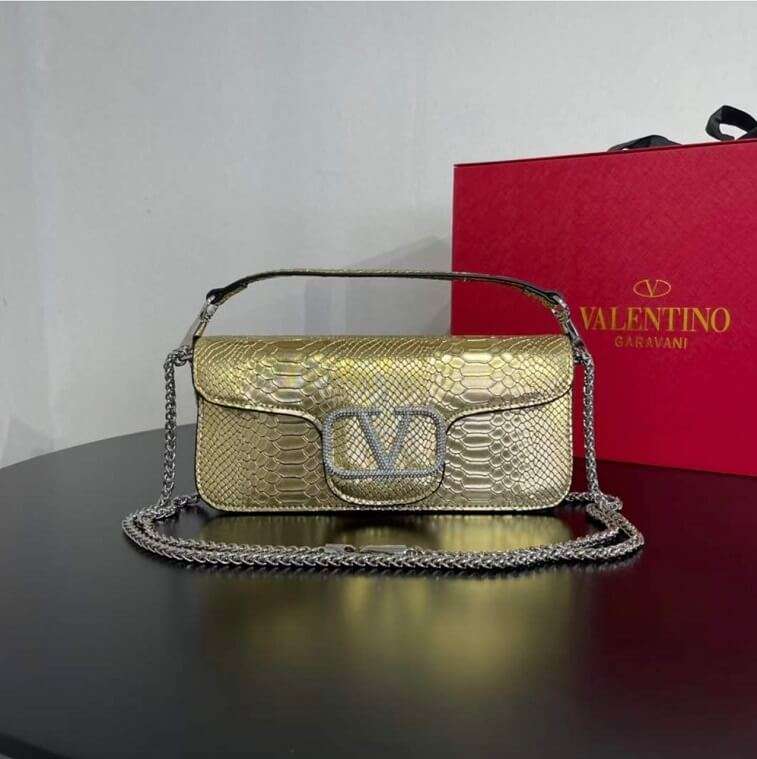 Valentino V Logo Foldover Shoulder Party Bag for Ladies Golden in AjmanShop