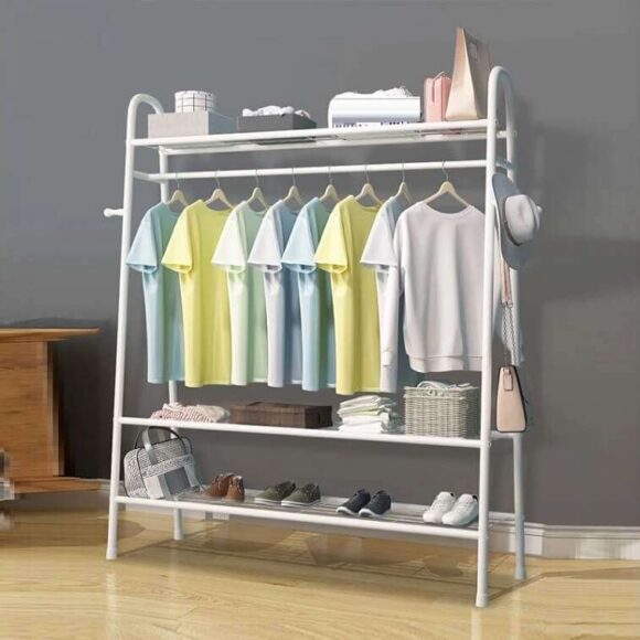 3 Tier Closet Organizer Metal Garment Rack Portable Clothes Hanger - AjmanShop