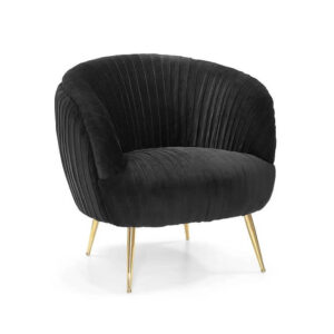Black Velvet Accent Chair Upholstered Arm Chair with Metal Legs in Gold 1