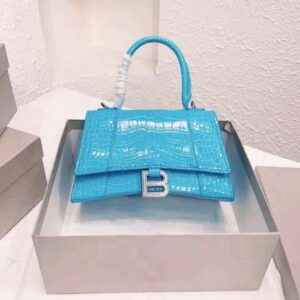 Balenciaga Ladies Blue Coco-Print Medium Leather Hourglass XS Bag for Women - AjmanShop