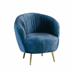 Blue Velvet Accent Chair Upholstered Arm Chair with Metal Legs in Gold 1