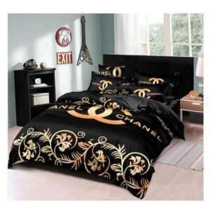 Chanel Bed Sheet Cover Set Black Gold- AjmanShop