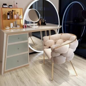 Customizable Modern Minimalist Bedroom Dressing Table Stool Backrest Chair Cream 1