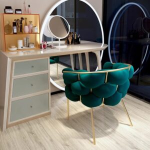 Customizable Modern Minimalist Bedroom Dressing Table Stool Backrest Chair Green