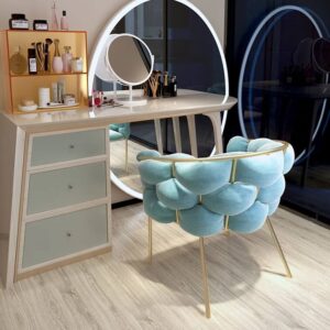 Customizable Modern Minimalist Bedroom Dressing Table Stool Backrest Chair Sky Blue