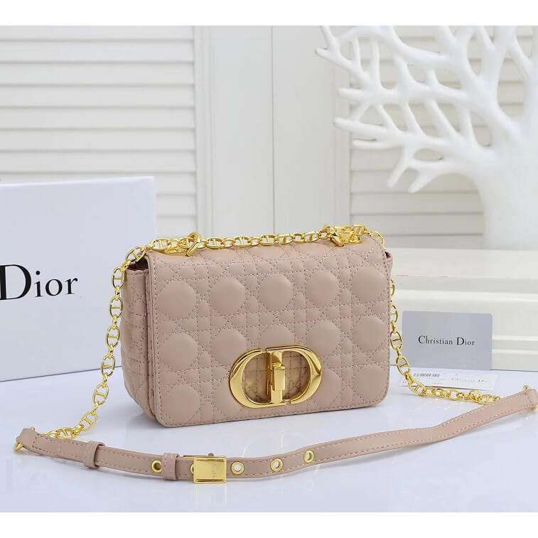 Dior Women Small Dior Caro Bag Supple Cannage Calfskin, Nude Pink