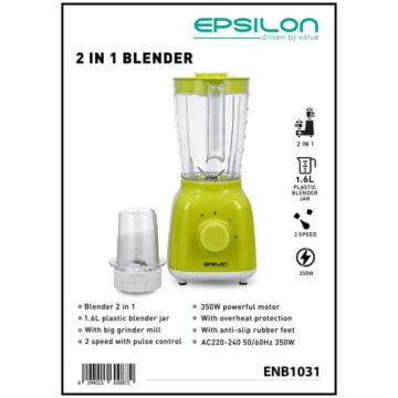 EPSILON 2 in 1 Plastic Jar Blender ENB1031 1