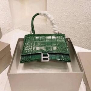 Balenciaga Women's Leather Nano Hourglass Top Handle Bag for Ladies Forest Green Bag - AjmanShop