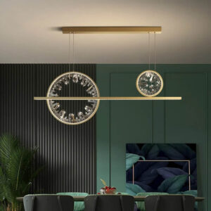 Gold Modern Creative LED Chandelier Dining Room Crystal Long Pendant Lamp Restaurant Coffee Shop Bar Round Rings Hanging Light in Ajman Shop Dubai