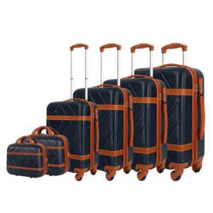 High Quality Vintage 5 Pieces Expandable Hard Spinner Luggage Set Navy Blue in AjmanShop Dubai