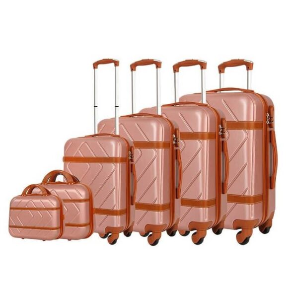 High Quality Vintage 5 Pieces Expandable Hard Spinner Luggage Set Pink - AjmanShop