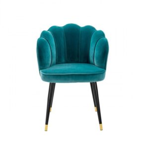 Luxury Velvet Dining Chair with Armrests Pistachio Clamshell Design Blue