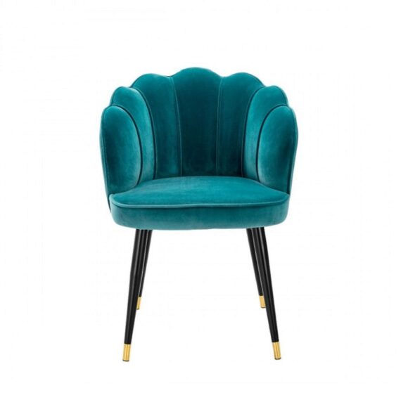 Luxury Velvet Dining Chair with Armrests Pistachio Clamshell Design Blue