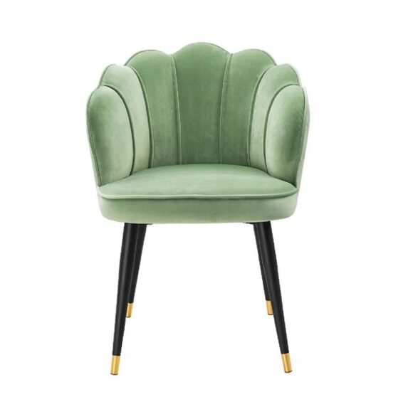 Luxury Velvet Dining Chair with Armrests Pistachio Clamshell Design Green