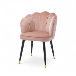 Luxury Velvet Dining Chair with Armrests Pistachio Clamshell Design Peach
