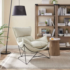 Luxury Velvet Wide Lounge Chair Off White 1