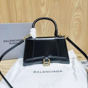Balenciaga Women's Black Leather Nano Hourglass Top Handle Bag for Ladies - AjmanShop