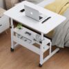 Mobile Laptop Desk Sit Stand Table With Castors Height Adjustable For Sitting And Standing Laptop White - AjmanShop