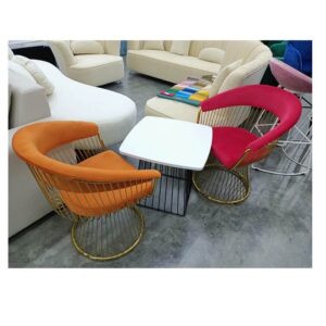 Modern Round Dining Chairs Kitchen Living Room Metal Cafe Restaurant Chair Orange Red in AjmanShop Dubai